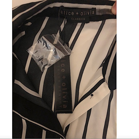 Willa Colorblock Stripe Silk Button-Up Shirt Alice + Olivia - Picture 7 of 12